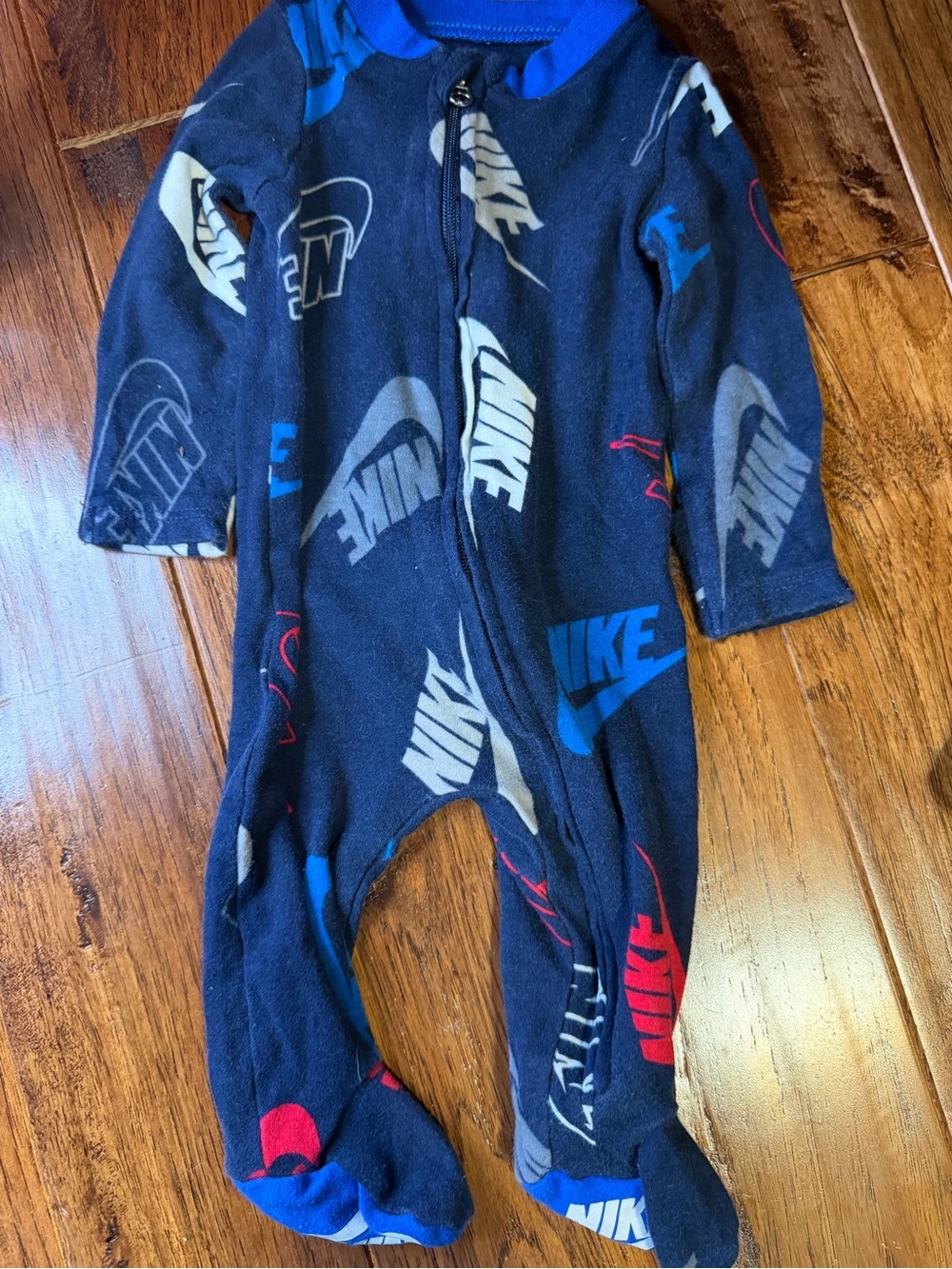 Nike Navy Blue Logo Footed Baby One-Piece